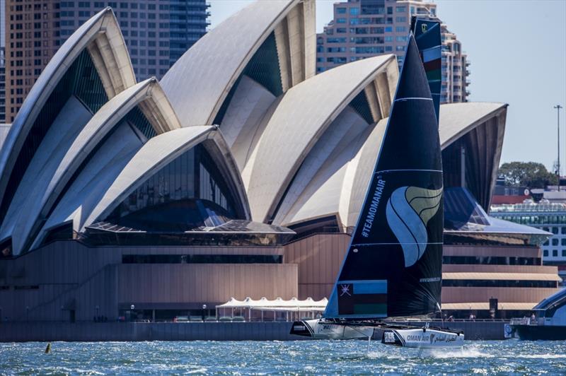 Oman Air on day 2 of Extreme Sailing Series Act 8, Sydney photo copyright Jesus Renedo / Lloyd Images taken at  and featuring the GC32 class