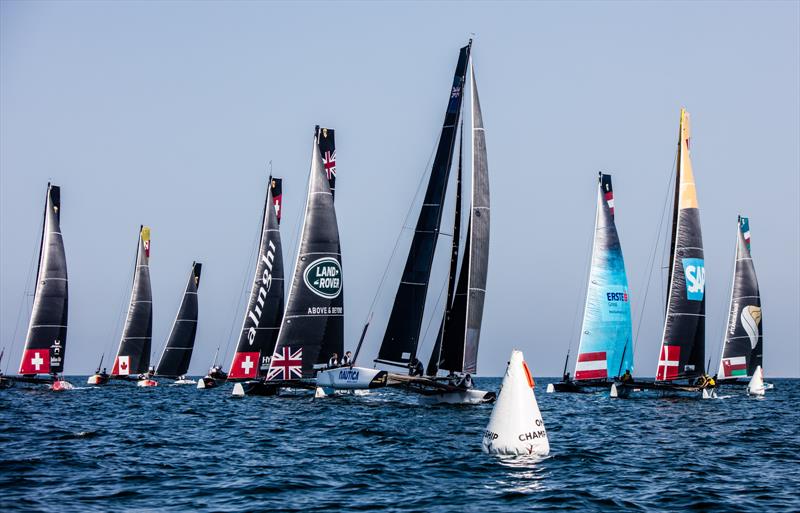 Tawera Racing leads into the reaching mark on day 3 at the GC32 Championship photo copyright Jesús Renedo / GC32 Championship Oman 2017 taken at Oman Sail and featuring the GC32 class