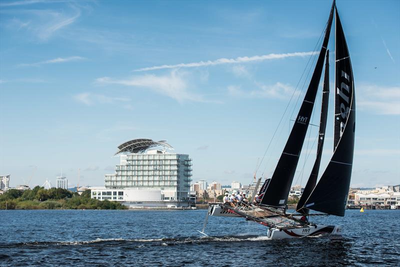 Light winds on Extreme Sailing Series™ Act 6, Cardiff day 4 photo copyright Vincent Curutchet taken at  and featuring the GC32 class