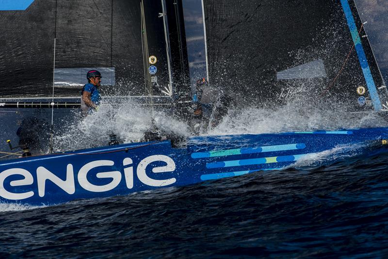 A wet ride for Sebastien Rogues' crew on board Team ENGIE on day 1 of Marseille One Design photo copyright Jesus Renedo / GC32 Racing Tour taken at  and featuring the GC32 class