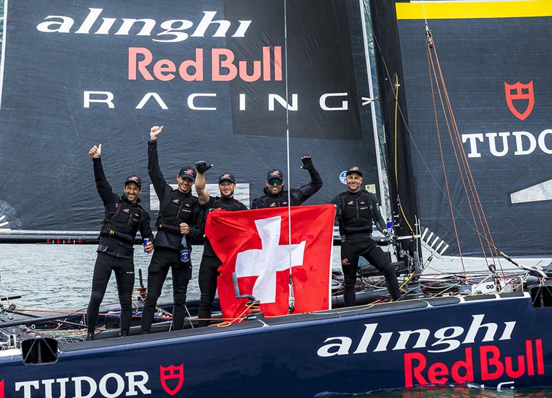 Arnaud Psarofaghis and the winning crew of Alinghi Red Bull Racing - SUI 8 - GC32 Riva Cup 2022 photo copyright Sailing Energy / GC32 Racing Tour taken at Fraglia Vela Riva and featuring the GC32 class