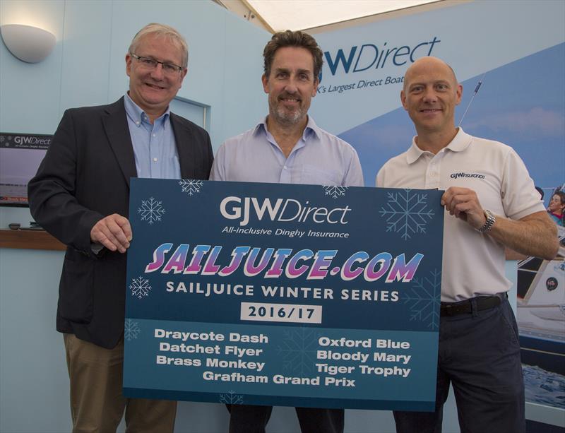 The GJW Direct SailJuice Winter Series 2016/17 is announced (l-r) Simon Lovesey, Andy Rice & Glen Wallis photo copyright Tim Olin / www.olinphoto.co.uk taken at  and featuring the  class