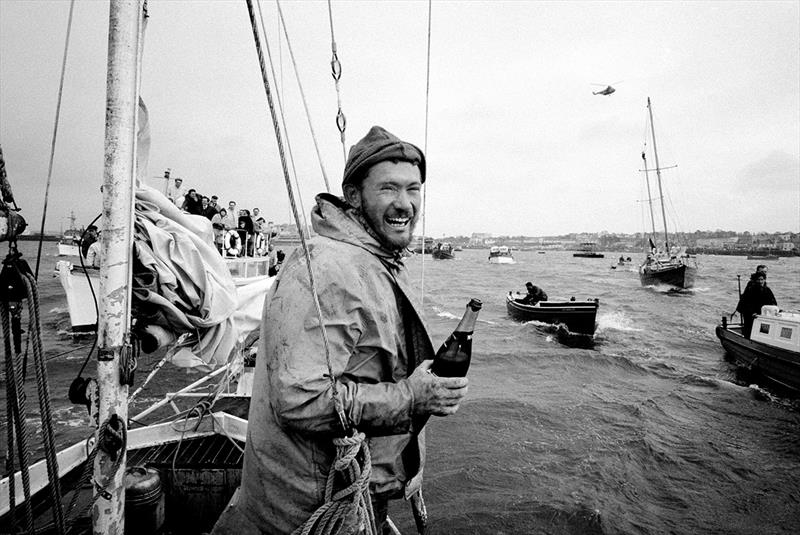 Sir Robin pictured in 1969 crossing the finish line in Golden Globe Race photo copyright Bill Rowntree / PPL Media taken at  and featuring the Golden Globe Race class