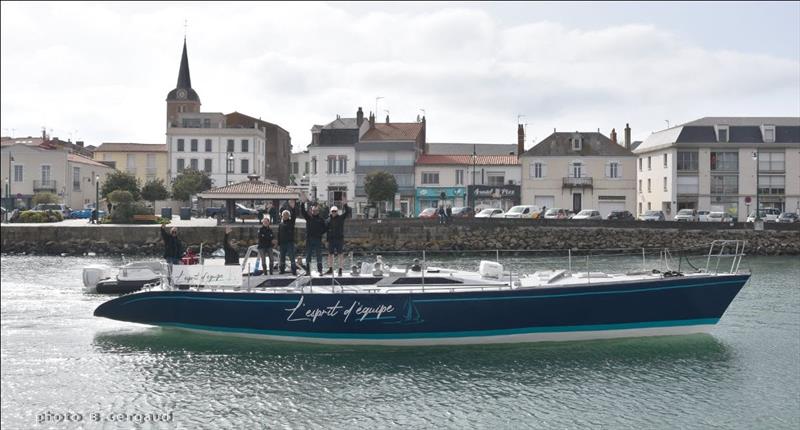 L'Esprit d'Équipe has just returned to the Vendee Marina in Les Sables d'Olonne following a seven month structural refit and now awaits her new Sparcraft mast and sails to commence sea trials photo copyright Bernard Gergaud taken at  and featuring the Golden Globe Race class