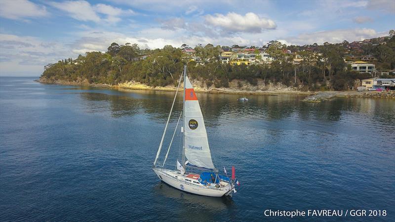 2018, Jean-Luc VDH at Hobart Film Drop Gate photo copyright GGR 2018 / Christophe Favreau taken at  and featuring the Golden Globe Race class