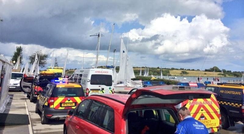 Emergency services on the scene of the GP14 World Championship at Strangford Lough photo copyright Ian Dobson taken at East Down Yacht Club and featuring the GP14 class