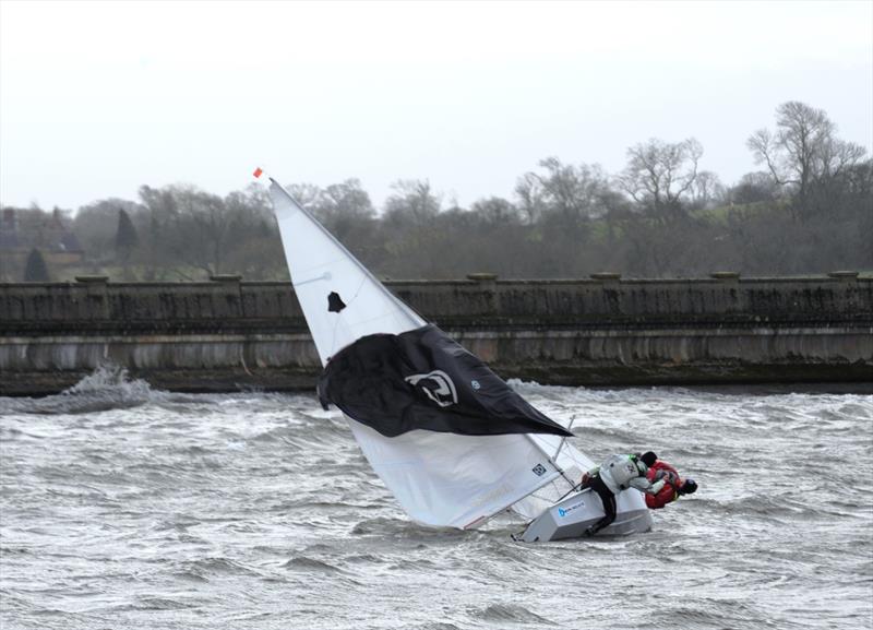 Fighting the 47mph gusts during round 3 of the Blithfield Barrel 2014-15 photo copyright Don Stokes taken at Blithfield Sailing Club and featuring the GP14 class
