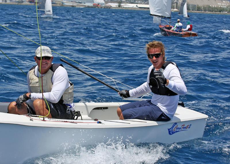 Bajan sailors Jason Tindale and Robert Povey have a good day 2 of the GP14 World Championships in Barbados - photo © Peter Marshall