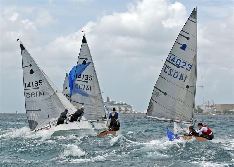 Hairy times flying the spinnaker with force 7 gusts on day 3 of the GP14 World Championships in Barbados - photo © Peter Marshall