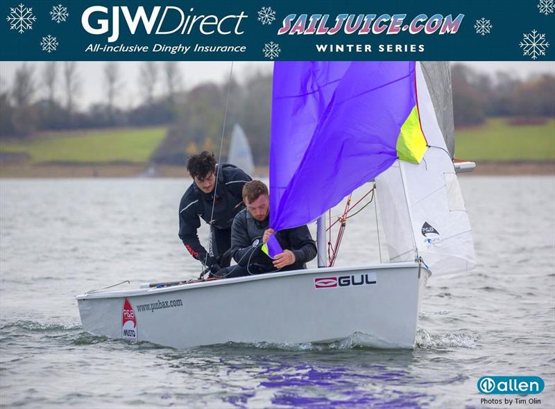 Fergus Barnham & Andy Hunter finish 2nd in the GJW Direct Sailjuice Winter Series Fernhurst Books Draycote Dash photo copyright Tim Olin / Allen Brothers taken at Draycote Water Sailing Club and featuring the GP14 class