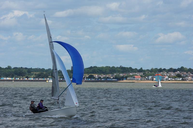 Andrew Clewer and Sarah Collingwood leading Race 5 during the GP14 Southern Areas at Brightlingsea photo copyright David Charlton taken at Brightlingsea Sailing Club and featuring the GP14 class