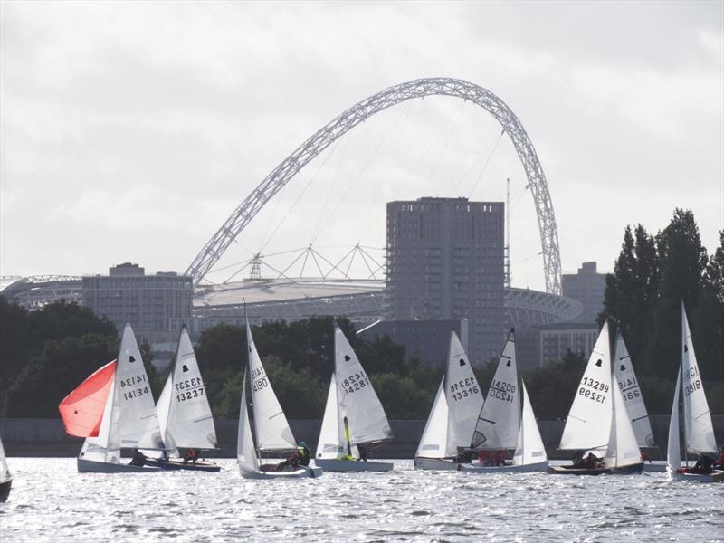 Upwind rounding with the Wembley Stadium in the background during the GP14 Victor Trophy at Welsh Harp photo copyright Luke Howard taken at Welsh Harp Sailing Club and featuring the GP14 class