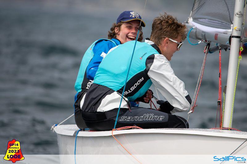Jude Stanley and Oscar Hoult, 1st Youth Boat - GP14 Nationals 2023 at Looe photo copyright Richard Craig / www.SailPics.co.uk taken at Looe Sailing Club and featuring the GP14 class