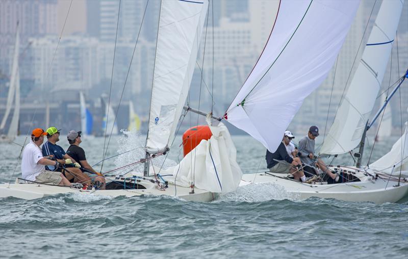 Close chase - Shrub (left) and Gunga Din. RHKYC Tomes Cup 2018 photo copyright RHKYC / Guy Nowell taken at Royal Hong Kong Yacht Club and featuring the  class