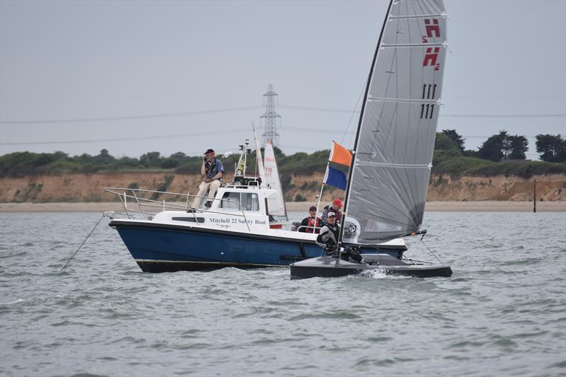 Ian Sanderson goes into the record books as he wins the first race during the Hadron H2 Nationals at Warsash photo copyright H2 Class taken at Warsash Sailing Club and featuring the Hadron H2 class