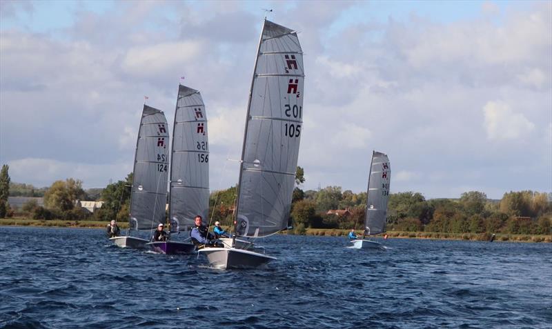 Tim Garvin leads the fleet in race 1 during the Hadron H2 Inlands at Notts County photo copyright Keith Callaghan taken at Notts County Sailing Club and featuring the Hadron H2 class