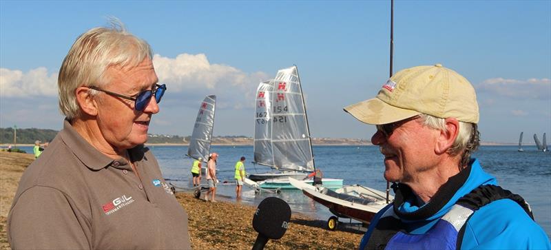 Dougal Henshall interviews Ian Dawson after his very successful first day at the Hadron H2 Nationals photo copyright Keith Callaghan taken at Highcliffe Sailing Club and featuring the Hadron H2 class