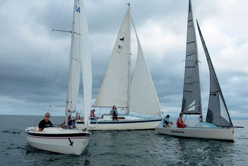 Bobble, Wonderwall and Cadenza prepare to star, during the tNew Quay YC Keelboat Regatta photo copyright Pete Thomas taken at New Quay Yacht Club and featuring the Hawk 20 class