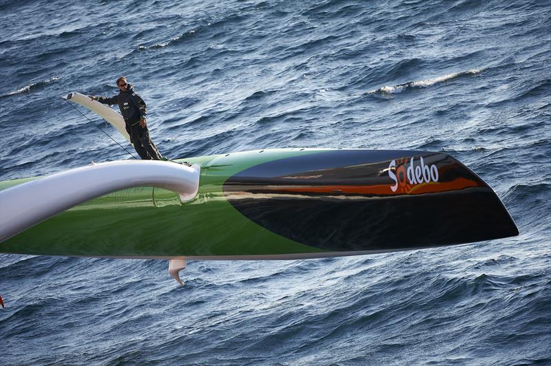 Thomas Coville on the Maxi Trimaran Sodebo photo copyright Yvan Zedda taken at  and featuring the  class