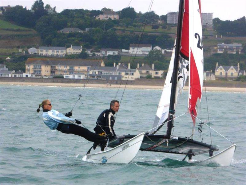 Sidewinder (Peter and Kate Scriven) during the Jackson Yacht Services Bay Race Series photo copyright Elaine Burgis taken at Royal Channel Islands Yacht Club and featuring the Hobie 16 class