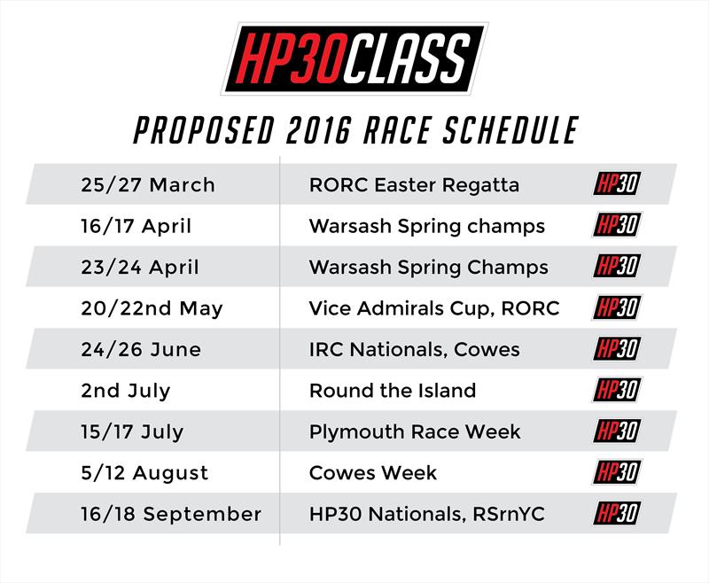 Proposed HP30 Class 2016 Race Schedule photo copyright HP30 Class taken at  and featuring the HP30 class