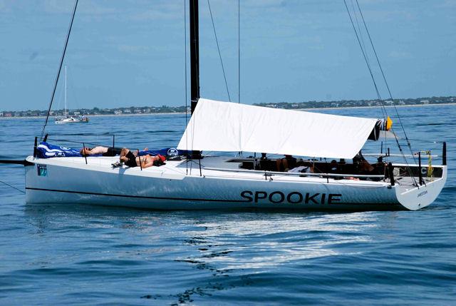 The Spookie crew resting in the sunshine on the final day at 2014 Sperry-Top Sider Charleston Race Week photo copyright Meredith Block / 2014 Sperry Top-Sider Charleston Race Week taken at Charleston Yacht Club and featuring the HPR class