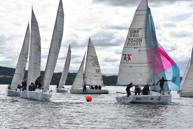 Distance between boats is never big in the competitive fleet during the Autumn 707 Regatta at Port Edgar - photo © Peter Sykes