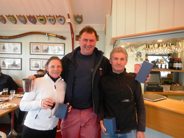 Julia Bailey (3rd), Mark Downer (1st) & Rupert Holmes (2nd) in the Bembridge Illusions Match Racing photo copyright Mike Samuelson taken at Bembridge Sailing Club and featuring the Illusion class