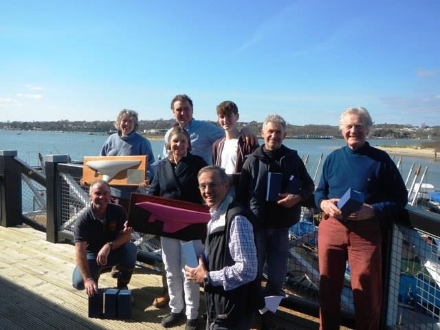 (l-r) back; James Meaning (1st), Mark Downer (3rd), Alec Downer (1st Newcomer), Rupert Holmes (2nd), Philip Bown (1st o75) front; Steve Warren-Smith (most Improved), Julia Bailey (1st Lady helm), Raymond Simonds (1st o65) at the Illusion nationals photo copyright Mike Samuelson taken at Bembridge Sailing Club and featuring the Illusion class