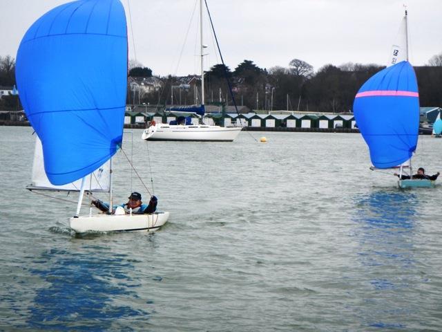 Julia Bailey just ahead of Serena Gosling during the 2nd race on Sunday during the Illusion Easter Egg Trophy at Bembridge photo copyright Mike Samuelson taken at Bembridge Sailing Club and featuring the Illusion class