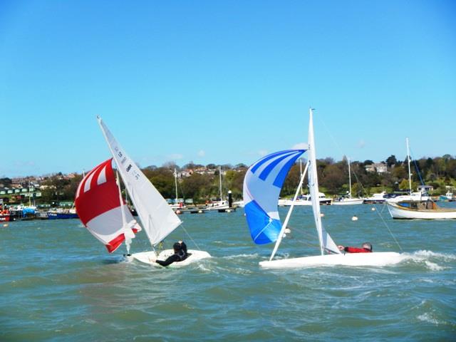 Mike Toogood just behind James Meaning in the Illusion St George's Day Trophy photo copyright Mike Samuelson taken at Bembridge Sailing Club and featuring the Illusion class