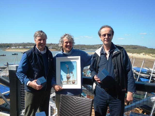 St George's Day Trophy Winners: Bruce Huber (2nd), James Meaning (1st) & Colin Simonds (3rd) photo copyright Mike Samuelson taken at Bembridge Sailing Club and featuring the Illusion class