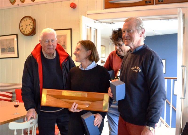 Bembridge Illusions Woodford Long Distance Race (l to r) Philip Woodford, Julia Bailey (1st), Bill Daniels (3rd) & Philip Bown (2nd) photo copyright Mike Samuelson taken at Bembridge Sailing Club and featuring the Illusion class