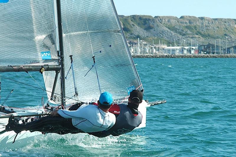 Glen Truswell and Sam Pascoe win the International 14 Prince of Wales Cup Race photo copyright Mike Lennon taken at Castle Cove Sailing Club and featuring the International 14 class