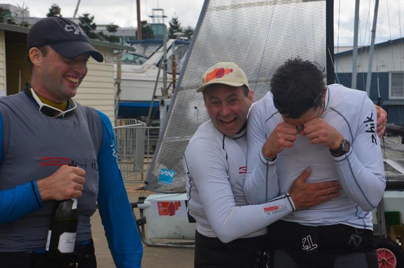 Glen Truswell and Sam Pascoe win the 2015 International 14 Worlds in Geelong photo copyright Rhenny Cunningham / Sailing Shots taken at Royal Geelong Yacht Club and featuring the International 14 class