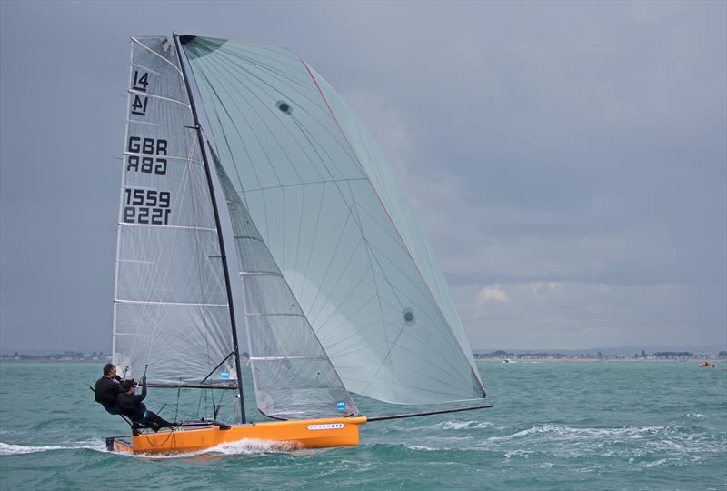 Andy & Tom Partington on International 14 Prince of Wales Cup Week day 1 photo copyright Mary Pudney taken at Hayling Island Sailing Club and featuring the International 14 class