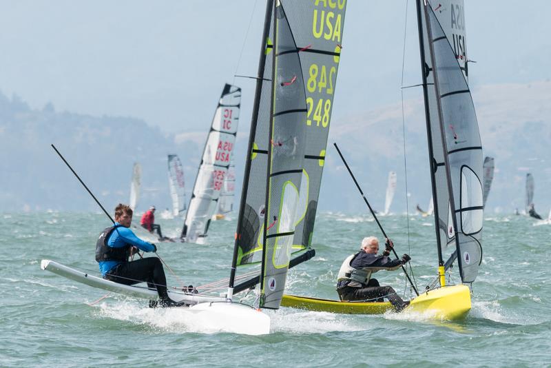 Radziejowski and Maas lead the fleet around the reach mark in race four of the International Canoe worlds in San Francisco photo copyright Leslie Richter / www.rockskippper.com taken at  and featuring the International Canoe class