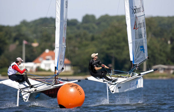 Action from day two of the International Moth worlds at Horsens, Denmark photo copyright Th.Martinez / www.thmartinez.com taken at  and featuring the International Moth class