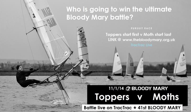 Toppers vs. Moths at the Bloody Mary photo copyright Alex Irwin / www.sportography.tv taken at Queen Mary Sailing Club and featuring the International Moth class