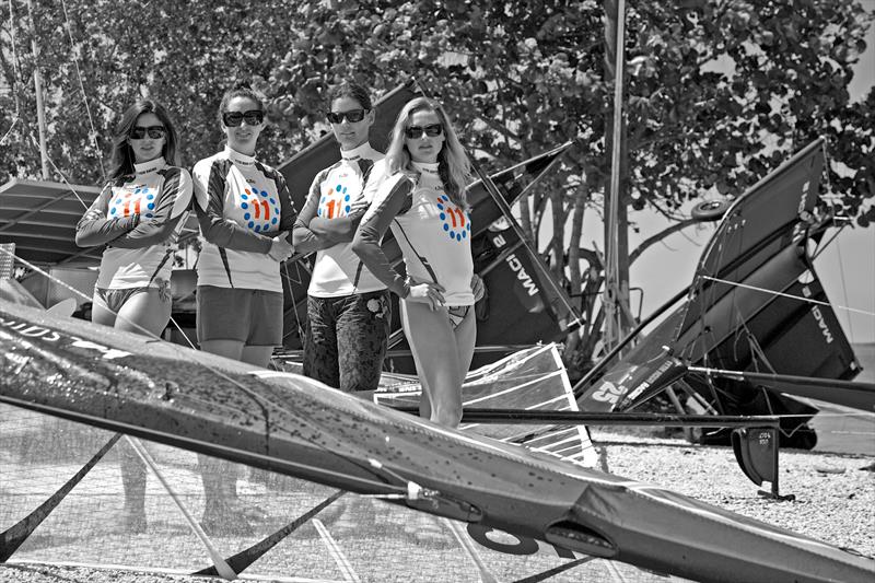 Sailors, supporters, fans, and volunteers find other activities to occupy a hot, windless day at the US International Moth Championships in Key Largo photo copyright Meredith Block / US Moth Class taken at Upper Keys Sailing Club and featuring the International Moth class