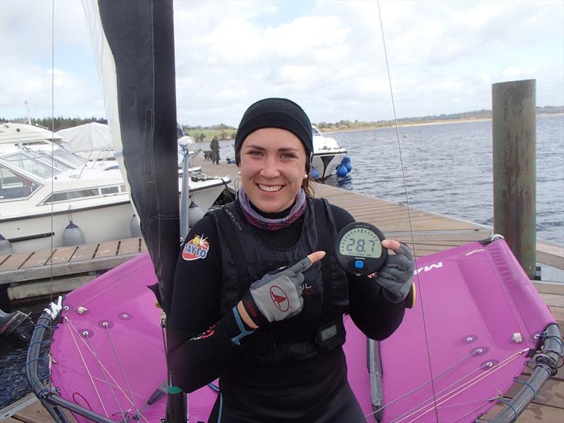 Annalise Murphy records the top speed during The Wineport Lodge Irish Moth Inlands at Lough Ree photo copyright Irish Moth Tour taken at Lough Ree Yacht Club and featuring the International Moth class