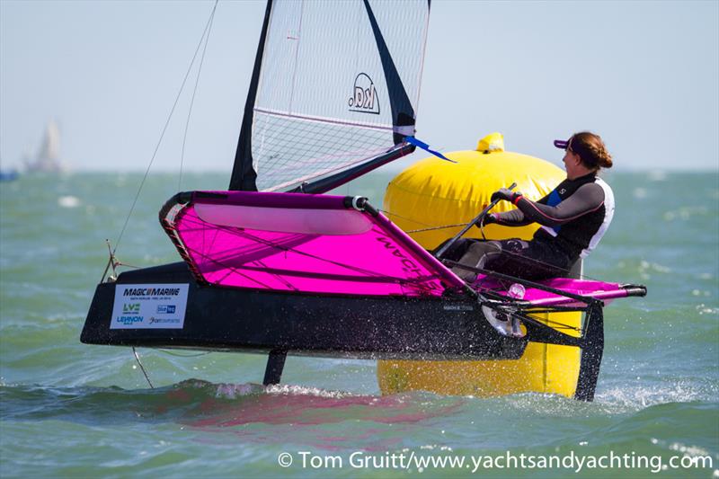 Annalise Murphy  on day 1 of the 2014 International Moth UK National Championships photo copyright Tom Gruitt / yachtsandyachting.com taken at Hayling Island Sailing Club and featuring the International Moth class