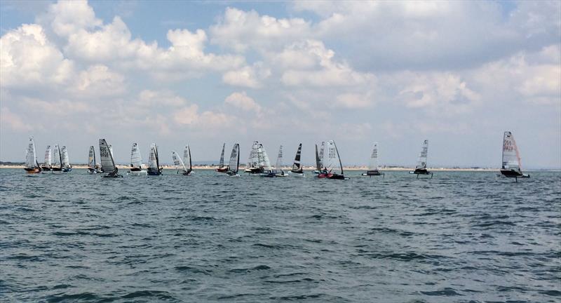 A bunch up at the pin end leads to a General Recall in Gold Fleet 3 at the International Moth World Championships photo copyright Louay Habib / YachtsandYachting.com taken at Hayling Island Sailing Club and featuring the International Moth class