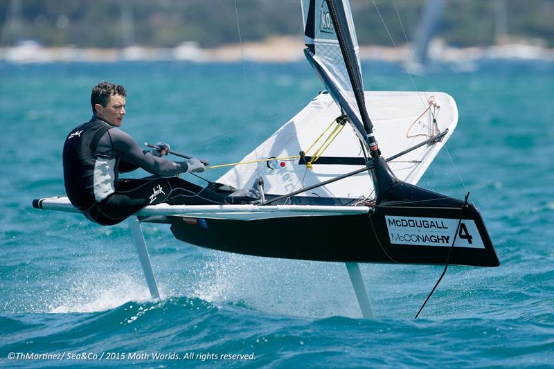 Scott Babbage on day 2 of the 2015 McDougall   McConaghy International Moth Worlds photo copyright Th. Martinez / Sea&Co / 2015 Moth Worlds taken at Sorrento Sailing Couta Boat Club and featuring the International Moth class