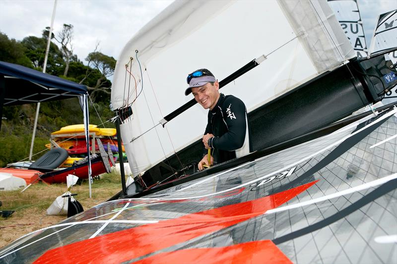 Scott Babbage ashore this afternoon on day 4 of 2015 McDougall   McConaghy International Moth Worlds photo copyright Th. Martinez / Sea&Co / 2015 Moth Worlds taken at Sorrento Sailing Couta Boat Club and featuring the International Moth class