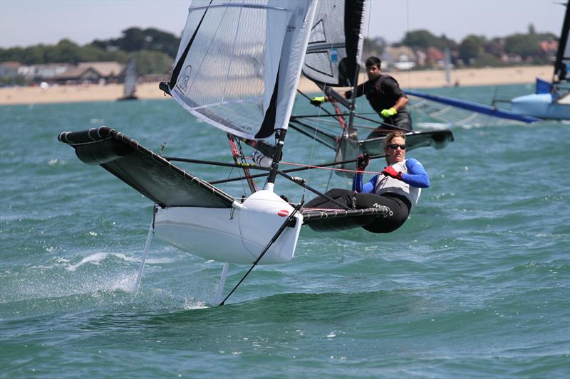 Penny Clark on day 1 of the International Moth UK Nationals photo copyright Mark Jardine taken at Stokes Bay Sailing Club and featuring the International Moth class