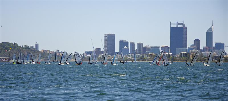 Perth backdrop for the McDougall McConaghy 2016 International Moth Australian Championship photo copyright Rick Steuart / Perth Sailing Photography taken at South of Perth Yacht Club and featuring the International Moth class