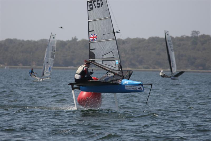 Ed Chapman (GBR) on day 2 of the McDougall McConaghy 2016 International Moth Australian Championship photo copyright Cameron Elliott taken at South of Perth Yacht Club and featuring the International Moth class