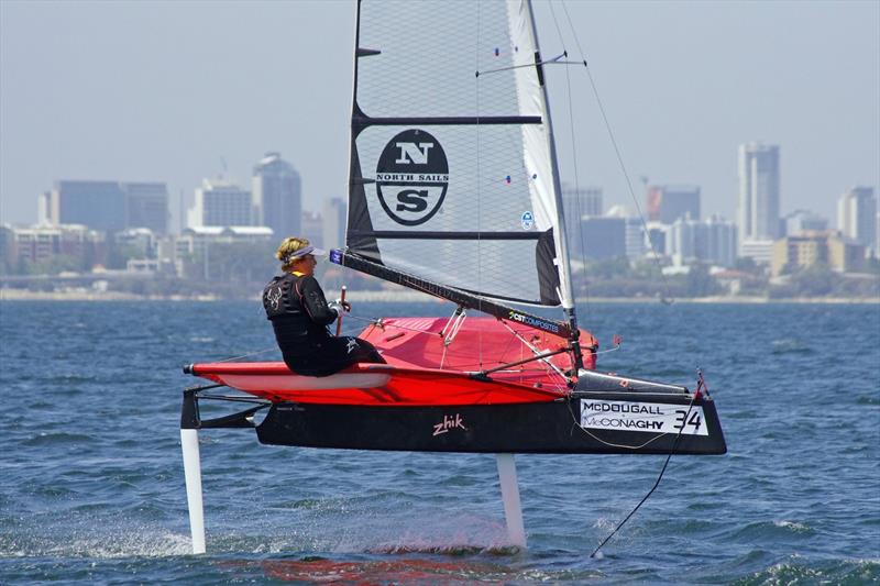 Emma Spiers on day 4 of the McDougall McConaghy 2016 International Moth Australian Championship photo copyright Rick Steuart / Perth Sailing Photography taken at South of Perth Yacht Club and featuring the International Moth class