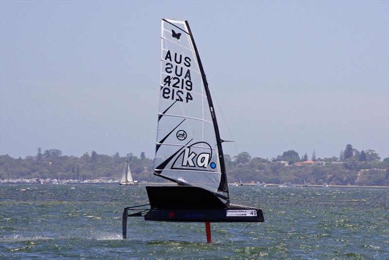 Rob Gough on day 4 of the McDougall McConaghy 2016 International Moth Australian Championship photo copyright Rick Steuart / Perth Sailing Photography taken at South of Perth Yacht Club and featuring the International Moth class